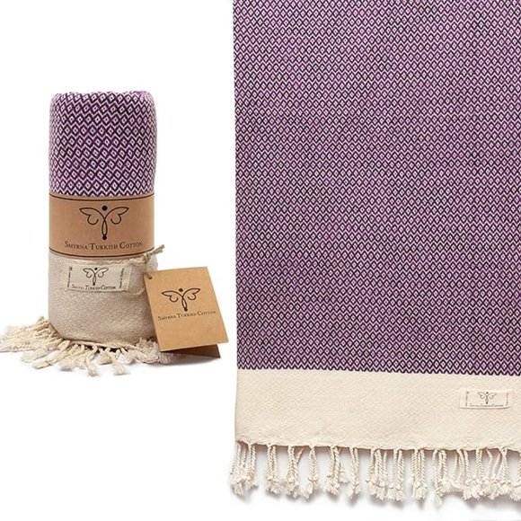 Purple Turkish beach towel size 37x71 inch - Picture 2 of 4